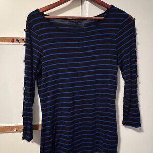 Cable & Gauge Medium Button sleeved Striped  Black and Blue Shirt